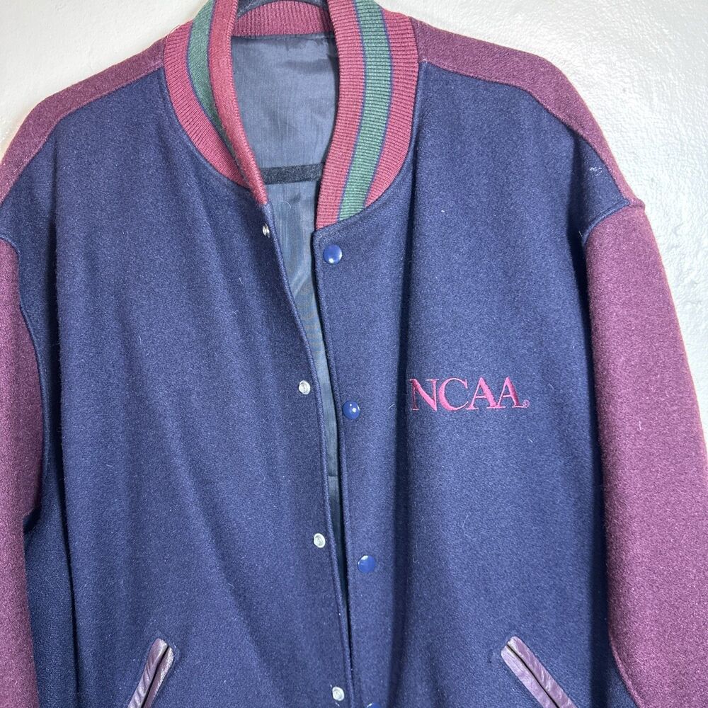 Bedford NCAA Bomber Letterman Jacket XXL Snap Wool Navy Maroon Y2K Colors Men